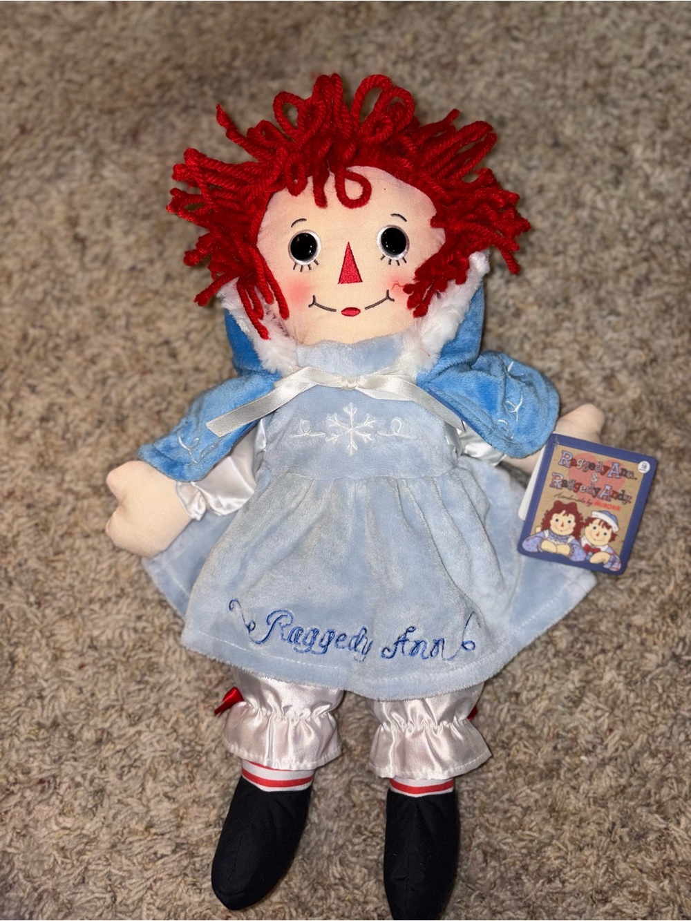 Hasbro Raggedy Ann Doll with Red Yarn Hair and Light Blue Outfit